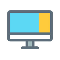 Stylized computer display with split screen on black