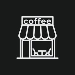 Coffee Shop Storefront Icon  Black & White Vector Art Featuring Awning and Signage