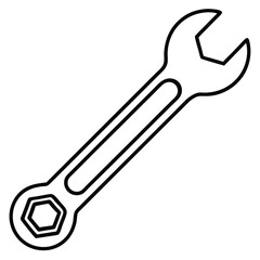Isolated black and white showcases a doubleended openended mechanic's wrench