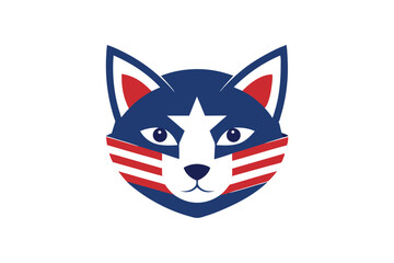 Cat Head in USA Flag Colors on White 