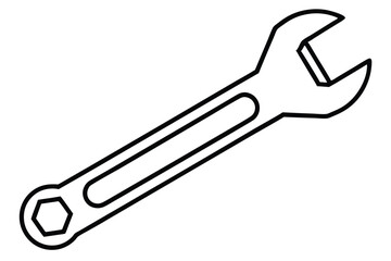 Black outlined simple wrench faces upwards with ends for a tight grip