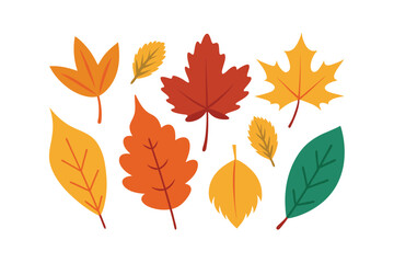 Collection of Autumn Leaves Watercolor Style for Printable Graphics