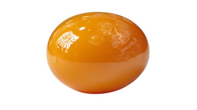 A single, unbroken vibrant orange egg yolk, glistening and perfectly spherical, as if just separated, isolated on a conceptual pure white surface.