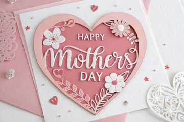 Happy Mother's Day lettering Pink Craft Paper with Heart Design