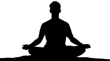Person meditating in lotus position silhouette vector isolated on white background  -  