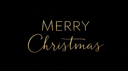 Obraz premium Elegant and Festive Merry Christmas Greeting in Gold Typography on a Black Background for Holiday Celebrations and Winter Festivities