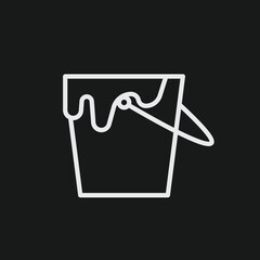 White Outline Icon of a Paint Bucket on Black Background, Art, Decoration, and Renovation Symbol