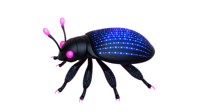 Bioluminescent Beetle Futuristic Digital Art with Blue and Pink