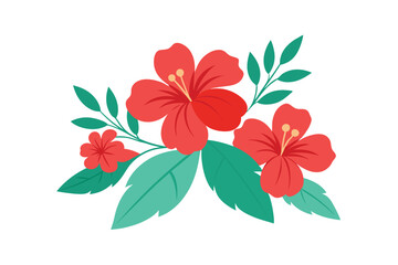 Tropical Floral Arrangement with Exotic Flowers and Leaves Vector Illustration