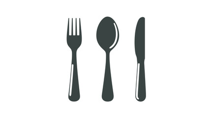 Silverware solid monochrome icon set. Fork, Spoon and Knife icons.  -  