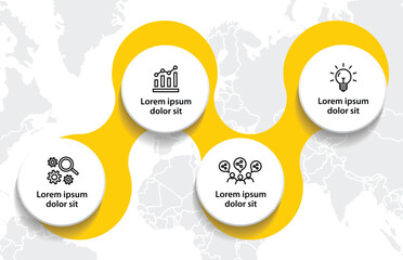 4 steps infographic template with 4 options. Flowchart that can be used for business report, data visualization and presentation. Timeline infographic elements vector illustration.