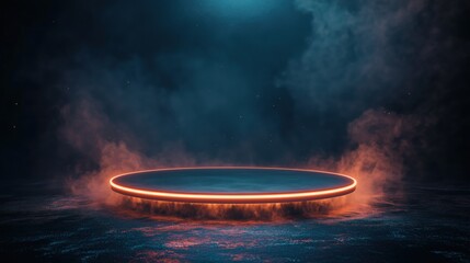 Abstract neon orange and blue podium for presentation design