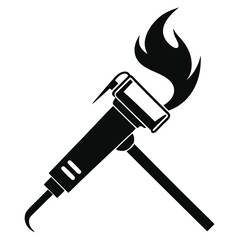 Black silhouette represents a torch with flames, featuring a unique modern and minimalist style
