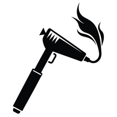 Solid black flamethrower weapon is shown with flames emanating from its nozzle on white