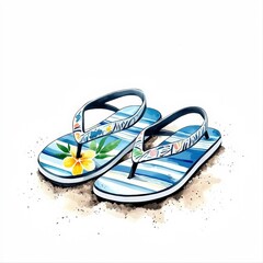 Colorful Floral Flip Flops on Sandy Beach Surface Ideal for Summer Vibes, Vacation, and Relaxation Imagery for Stock Photo Collections