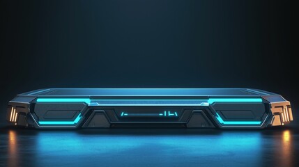 Neon Blue Square Portal Podium for Futuristic Product Showcase