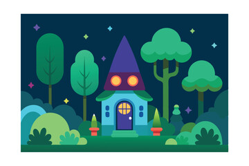 Naklejka premium Magic Tiny House of Gnome or Elf in Forest with Greenery