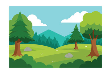 Obraz premium Meadow in the Middle of the Forest Cartoon Vector Illustration