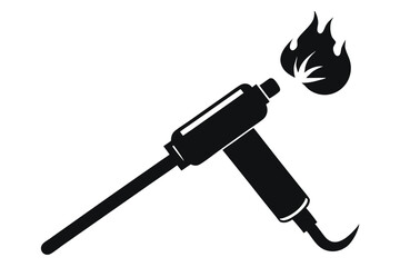 Black welding blow torch with flame indicates metal work process in workshop