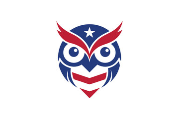 Owl Head in USA Flag Colors Printable Graphic Design