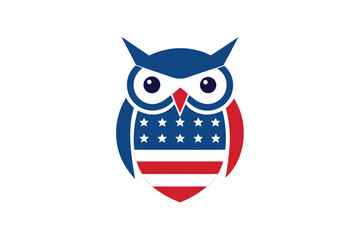 Owl Head in USA Flag Colors Printable Graphic Design