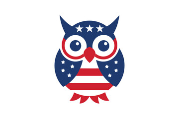 Owl Head in USA Flag Colors Printable Graphic Design