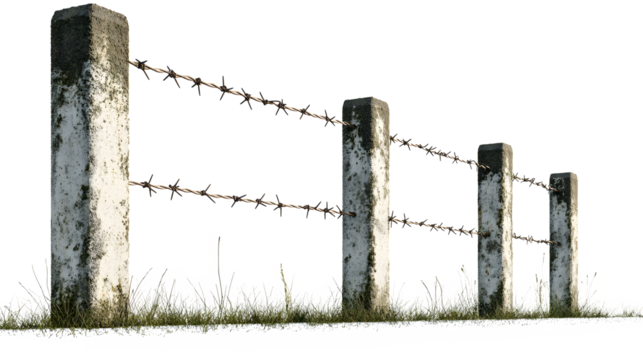 Barbed Wire Fence on Concrete Posts in Field