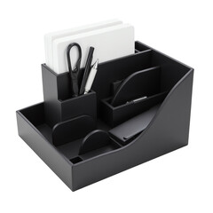Stylish black office organizer with stationery.