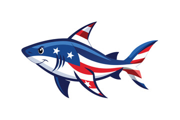 USA Flag Colored Shark Graphic Design for Print