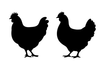 Two black chicken silhouettes poultry farm animal