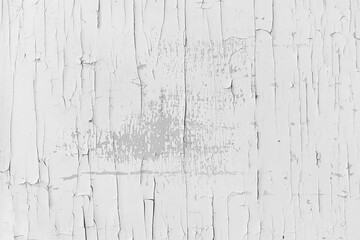 Textured wooden surface covered with white, old, peeling paint and cracks.