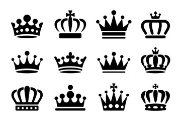 Crown vector set royal king queen prince princess
