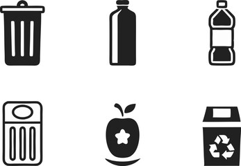 Recycling and Waste Management Silhouette Icons ? Eco-Friendly Solid Black Vector Set