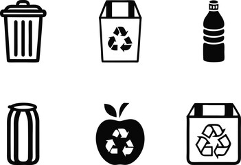 Recycling and Waste Management Silhouette Icons ? Eco-Friendly Solid Black Vector Set