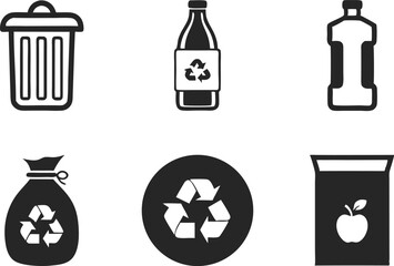 Recycling and Waste Management Silhouette Icons ? Eco-Friendly Solid Black Vector Set