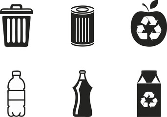 Recycling and Waste Management Silhouette Icons ? Eco-Friendly Solid Black Vector Set
