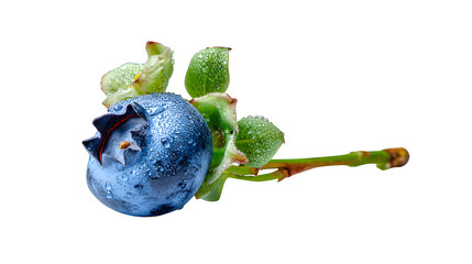 A solitary blueberry with a delicate powdery bloom, macro photography, sharp focus on texture, isolated on a pure white background.