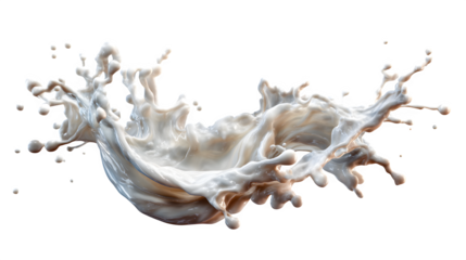 A splash of milk frozen in motion, creating an abstract shape, high-speed photography concept, isolated on white.