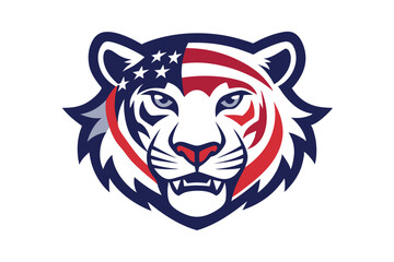 USA Flag Colored Tiger Head Vector Illustration