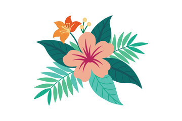 Tropical Flowers and Leaves Hand-Drawn Illustration Design