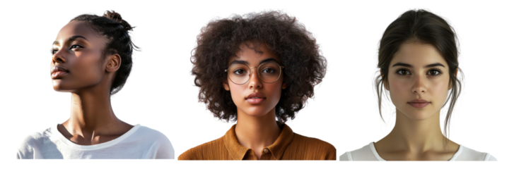 Diverse Young Women Portraits with Unique Hairstyles and Styles