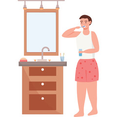 teenager child brushing teeth in bathroom vector icon isolated on white