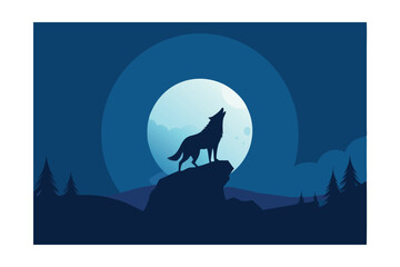 Wildlife Wolf Landscape Vector Illustration 