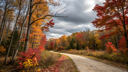 Autumn Forest Landscape with Falling Leaves and Sunlight – EPS Background Illustration