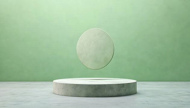 Floating disc with green backdrop.