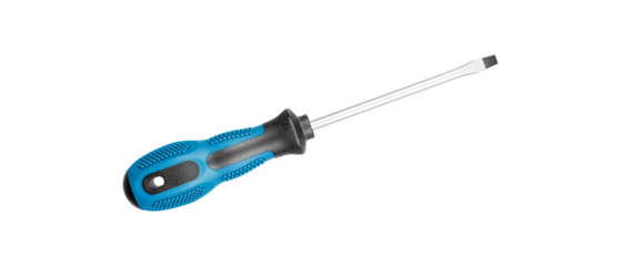 flathead screwdrivers blue color on isolated white background close-up