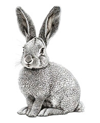 Obraz premium Realistic and Detailed Illustration of a Sitting Gray Rabbit Isolated Transparent Background