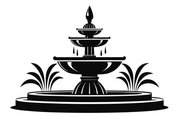 Fototapeta premium Silhouette of an opulent cascading fountain with water droplets and decorative floral accents shines brightly