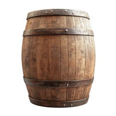 Fototapeta premium Rustic wooden barrel on bright Transparent background for decor and storage ideas, Wooden barrel on PNG background