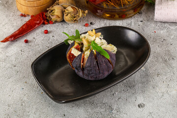 Fig with blue cheese and cedar